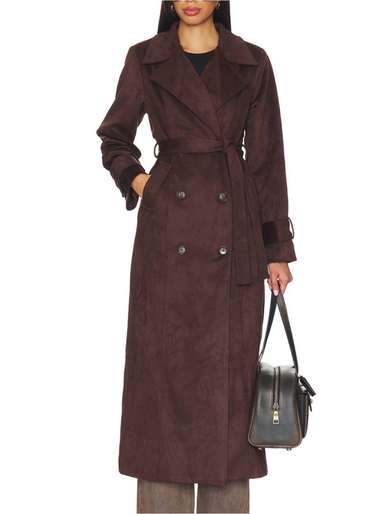 Jackets & Blazers - Suede Brown Trench Coat with Belt
